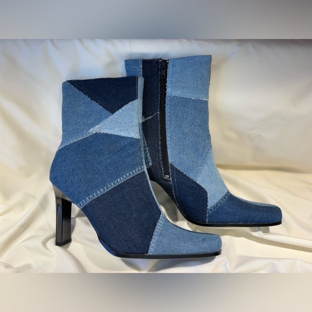 Vintage lei Denim Patchwork Women’s Ankle Boots - Blue